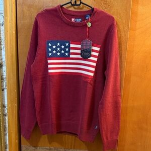 Chaps Men's Burgundy Sweater with Flag Design